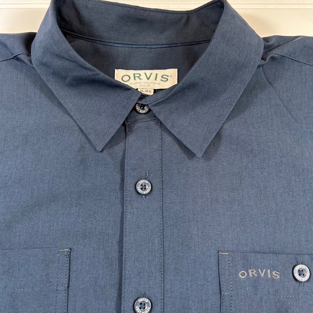 Orvis Classic Collection Short Sleeve Button Shirt Men's XL Navy Blue Woven Tech - Picture 5 of 10